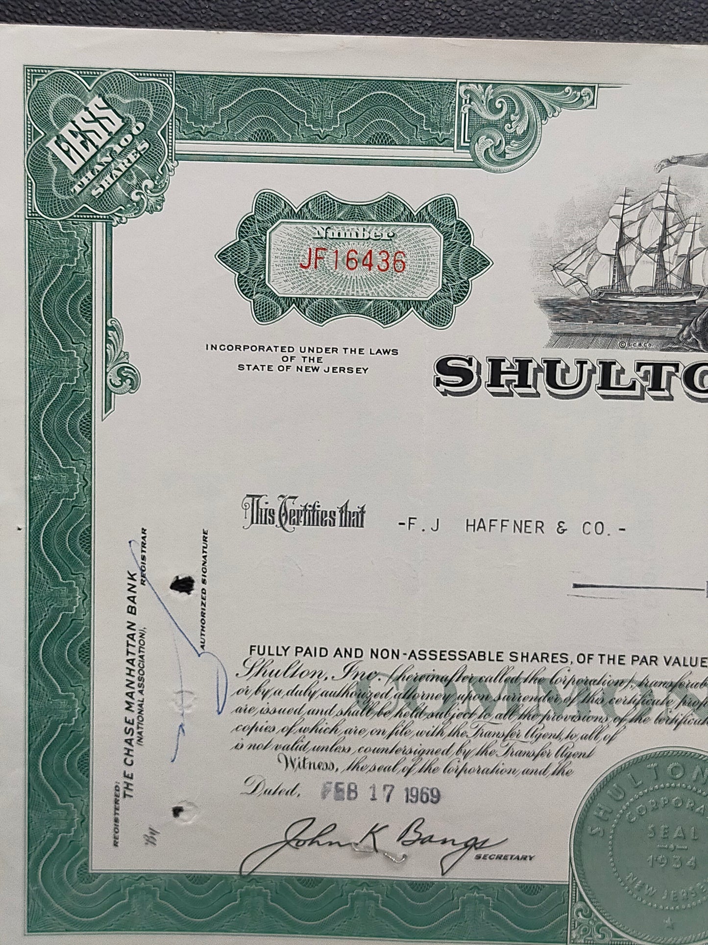 Historische Shulton, Inc. Aktie – Original von 1969 Old Spice Hersteller