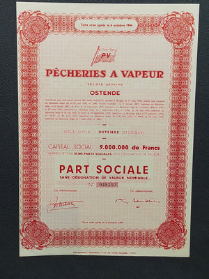 Historische Aktie Pêcheries à Vapeur Ostende Antikes Wertpapier