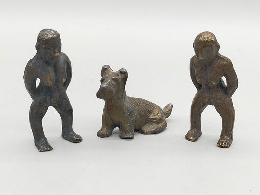 Antikes Bronze Figuren Set  2 Figuren und 1 Hund