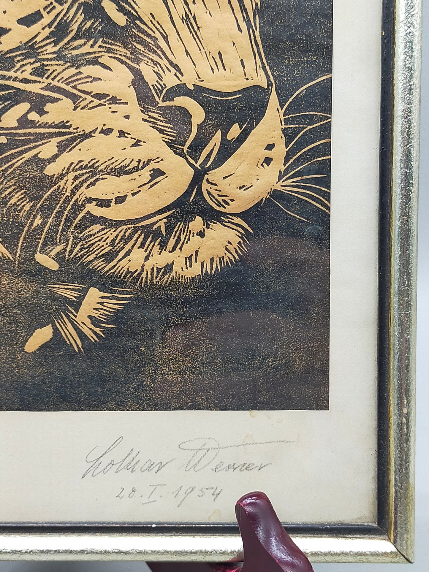 Originaler Grafik Lothar Werner Linolschnitt Leopard 1954