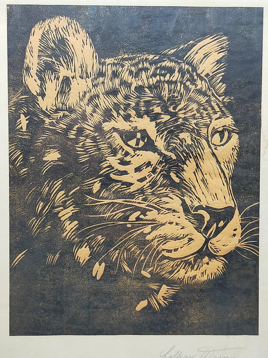 Originaler Grafik Lothar Werner Linolschnitt Leopard 1954