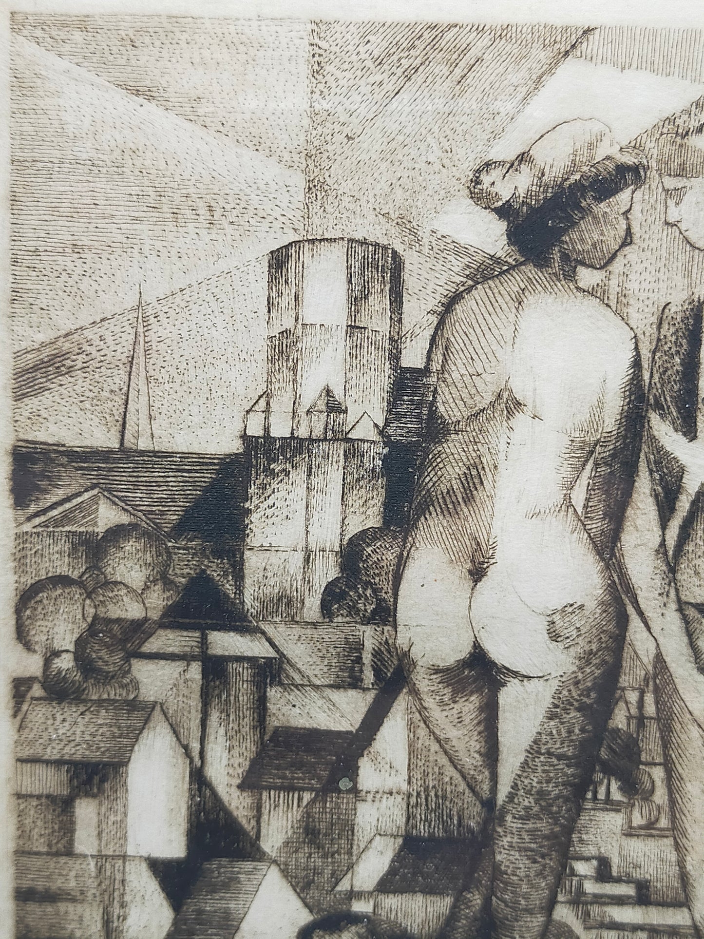 Kunstvoll gerahmte Grafik Gestern und Heute K. Schriefers 1983