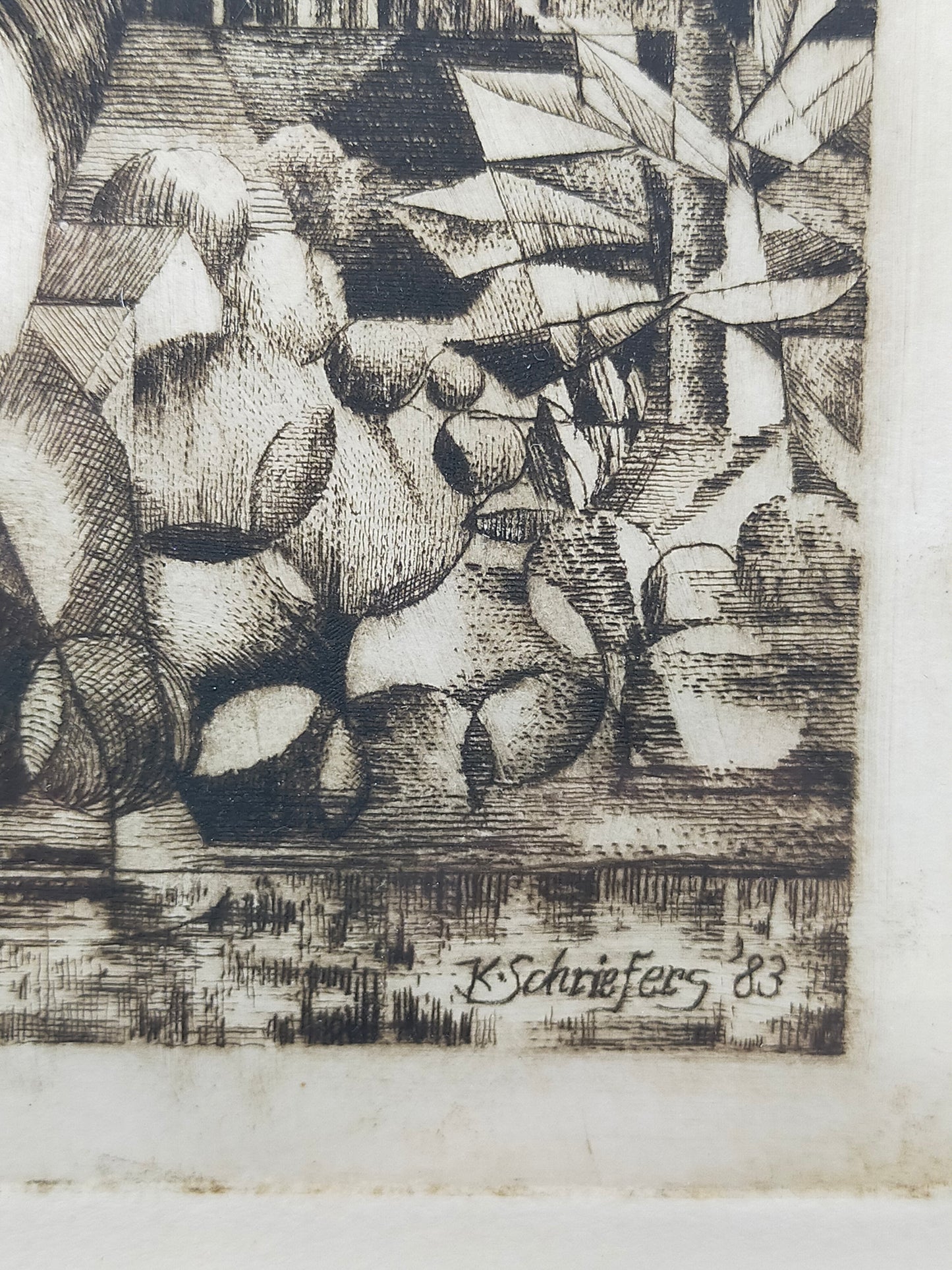 Kunstvoll gerahmte Grafik Gestern und Heute K. Schriefers 1983