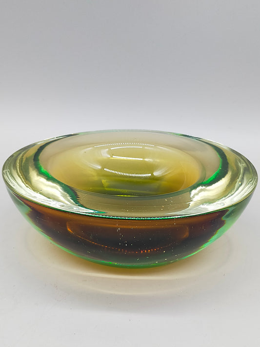 Murano Sommerso Glas Schale  Grün & Braun Vintage Design