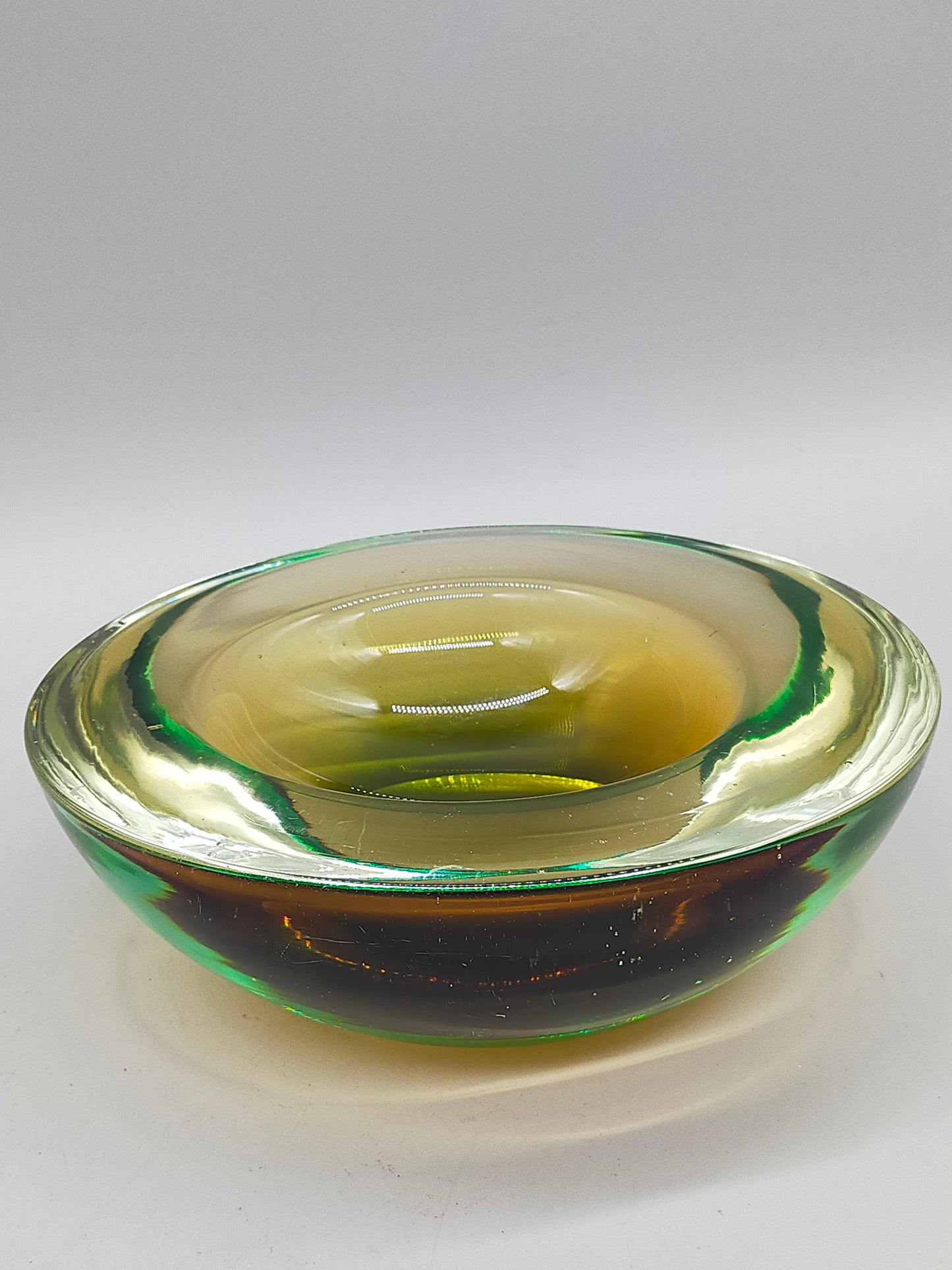 Murano Sommerso Glas Schale  Grün & Braun Vintage Design