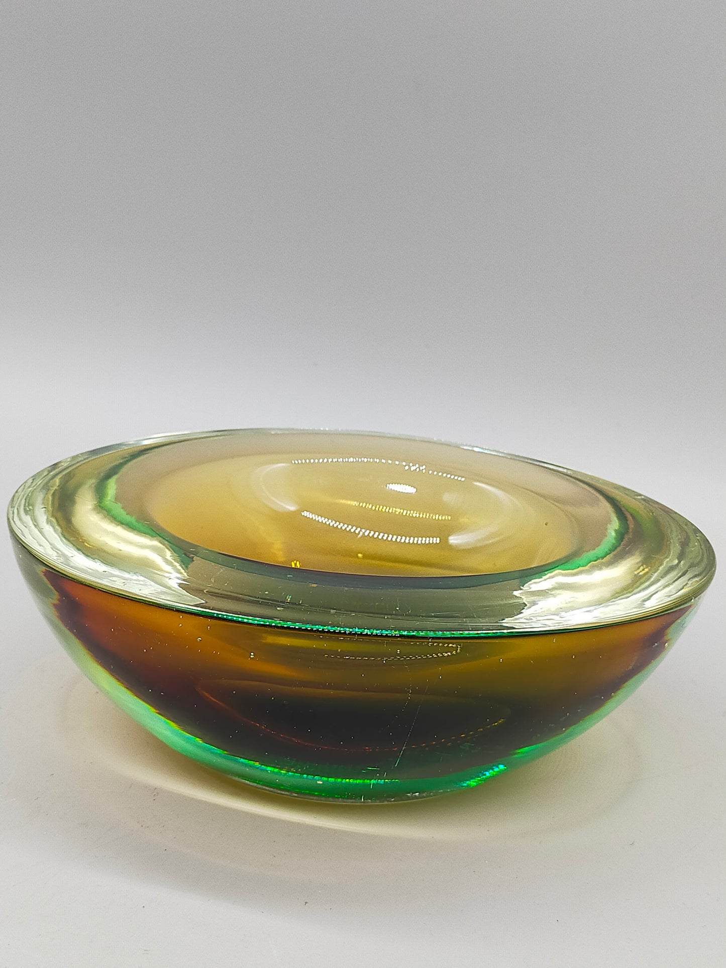 Murano Sommerso Glas Schale  Grün & Braun Vintage Design