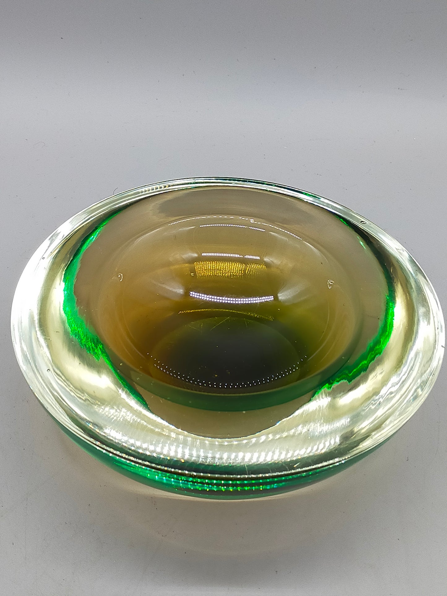 Murano Sommerso Glas Schale  Grün & Braun Vintage Design