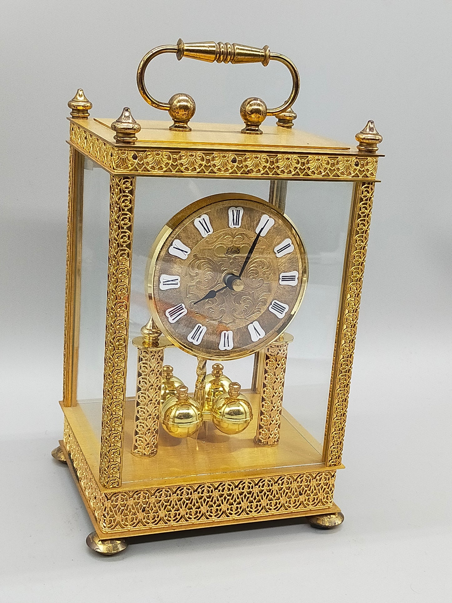 Prunkvolle Schatz Drehpendel Tisch Uhr Barock Stil aus Messing