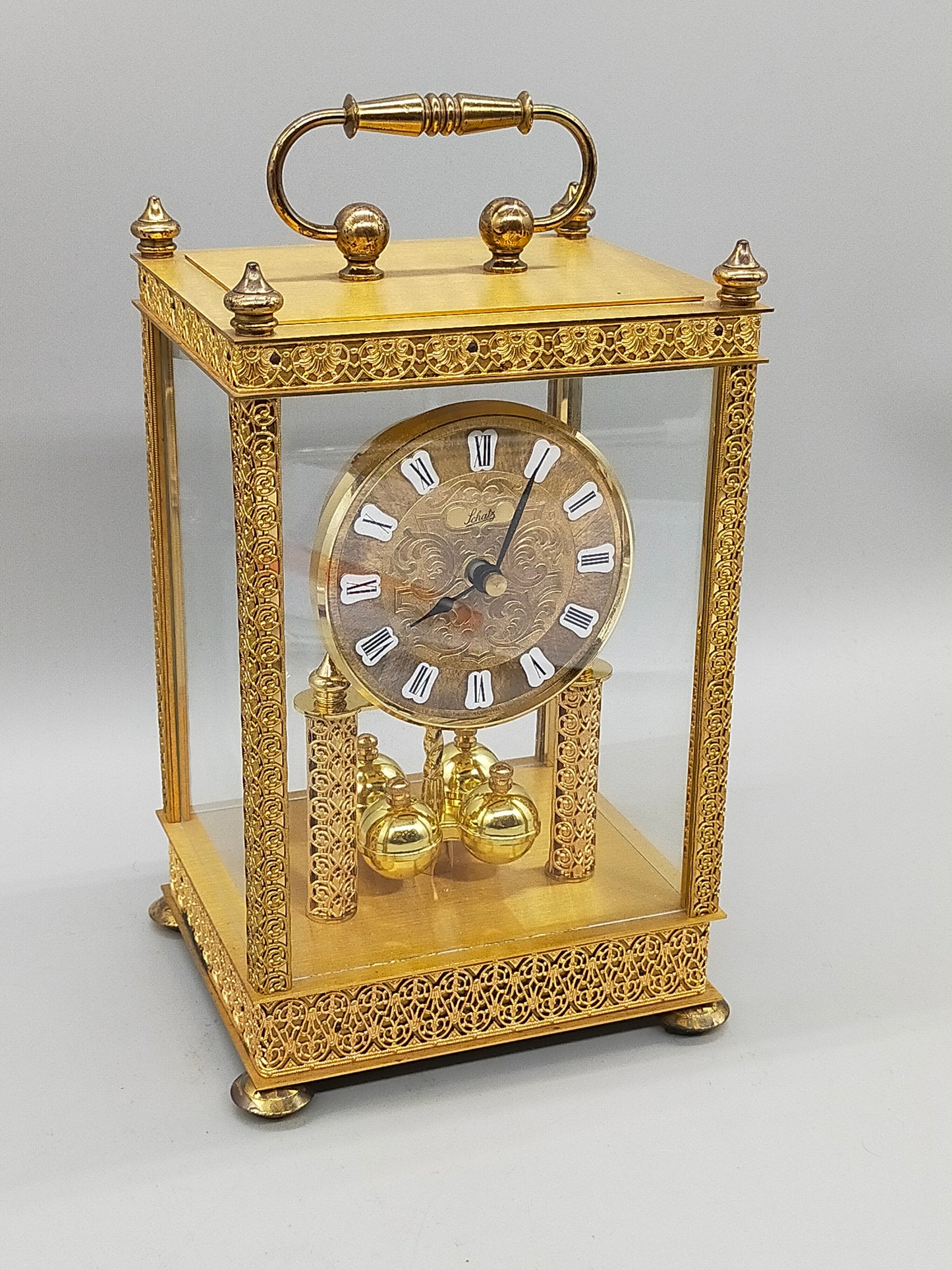 Prunkvolle Schatz Drehpendel Tisch Uhr Barock Stil aus Messing