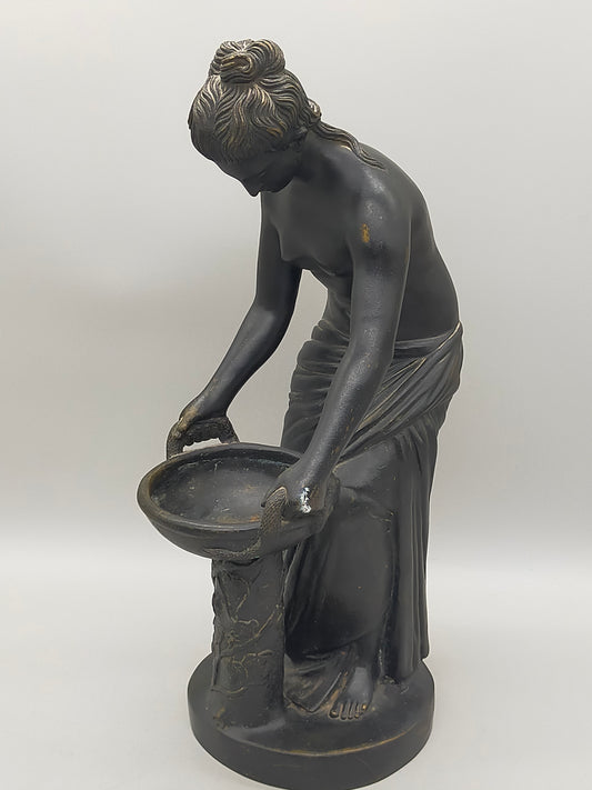 Klassische Bronze Skulptur Frau mit Schale auf Ranken-Säule