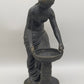Klassische Bronze Skulptur Frau mit Schale auf Ranken-Säule