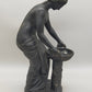 Klassische Bronze Skulptur Frau mit Schale auf Ranken-Säule