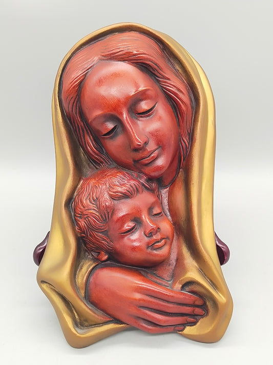 Achatit Wandrelief Madonna mit Kind Handarbeit aus Deutschland