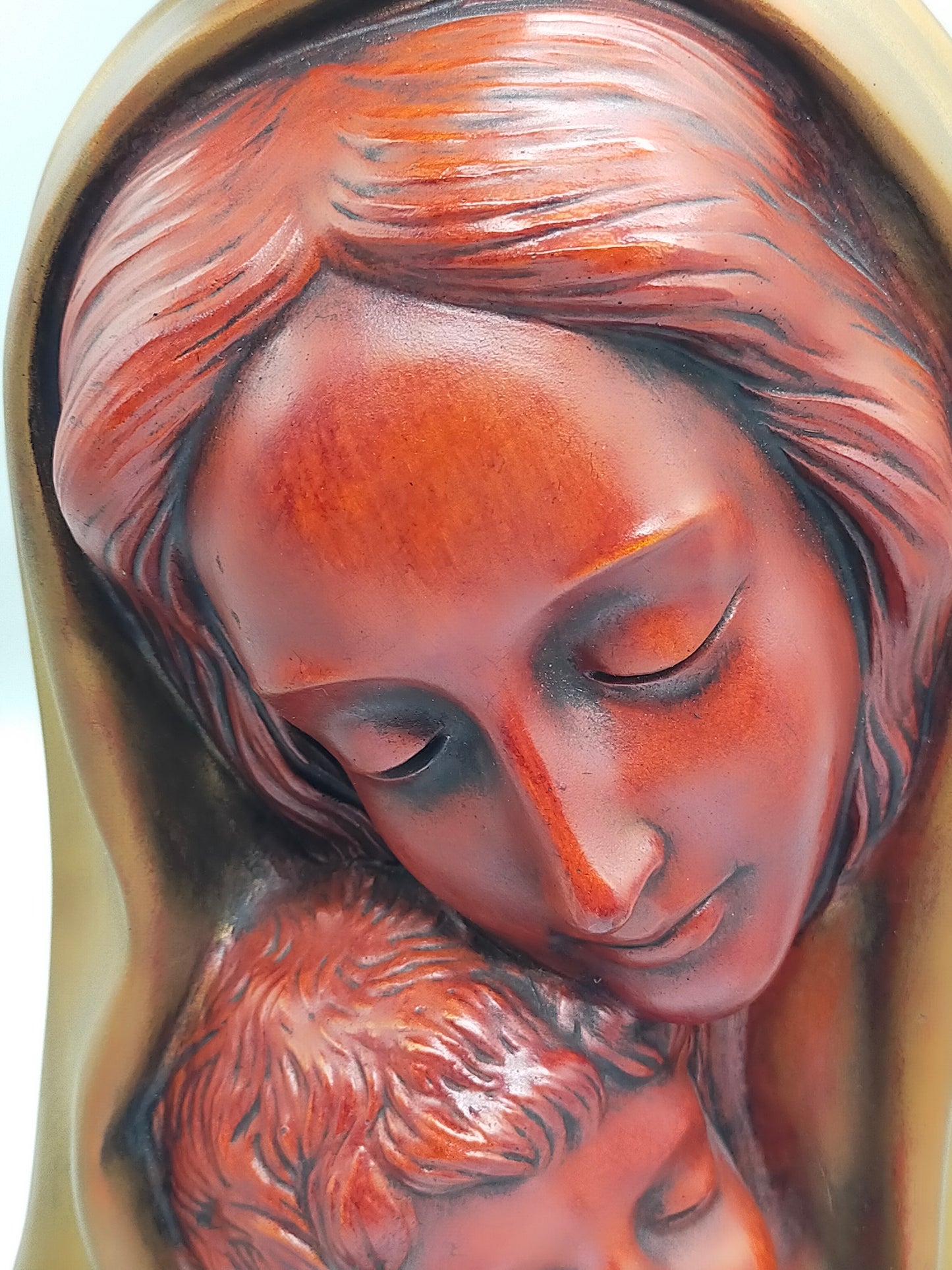 Achatit Wandrelief Madonna mit Kind Handarbeit aus Deutschland
