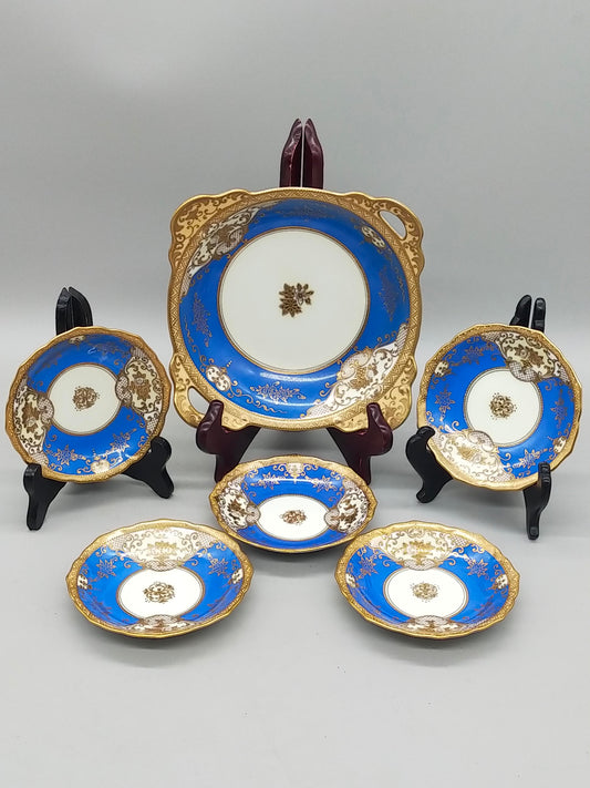 Antikes Porzellan Set Blau Golddesign – 6
