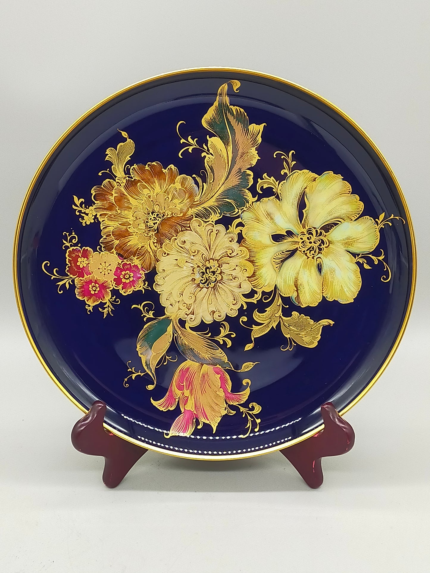 Edler Kaiser Porzellan Wandteller Rondo Gold & Blumendesign