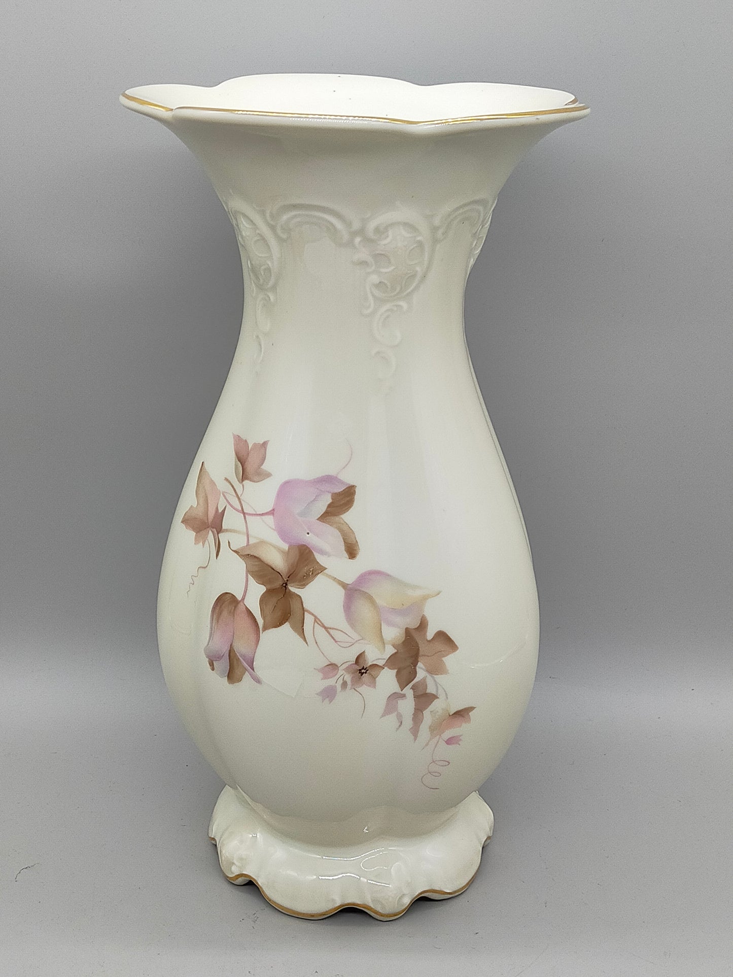 Elegante Rosenthal Moliere Porzellan Vase Blumendekor & Goldrand