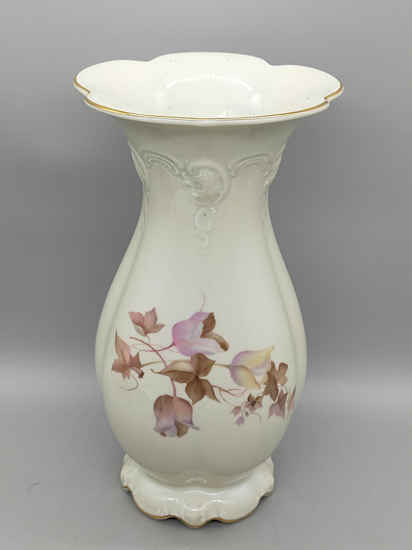 Elegante Rosenthal Moliere Porzellan Vase Blumendekor & Goldrand