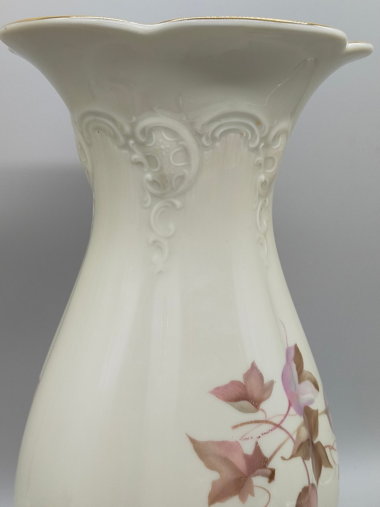 Elegante Rosenthal Moliere Porzellan Vase Blumendekor & Goldrand