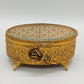 Antike Vintage Schmuckschatulle mit Glasdeckel und Rosen-Dekor