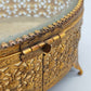 Antike Vintage Schmuckschatulle mit Glasdeckel und Rosen-Dekor