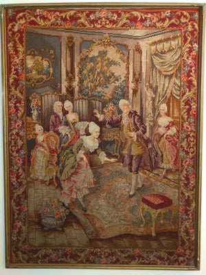 Klassischer Gobelin Wandbehang Höfische Szene im Prachtrahmen