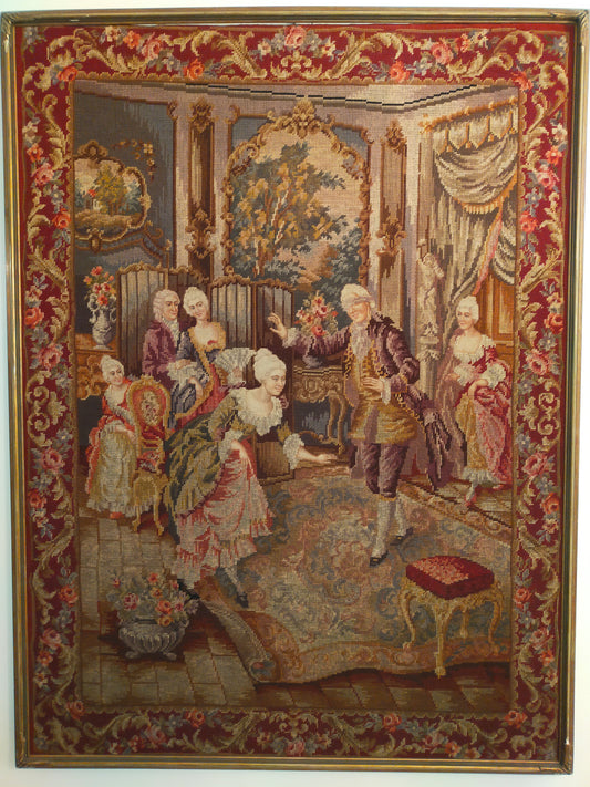 Klassischer Gobelin Wandbehang Höfische Szene im Prachtrahmen