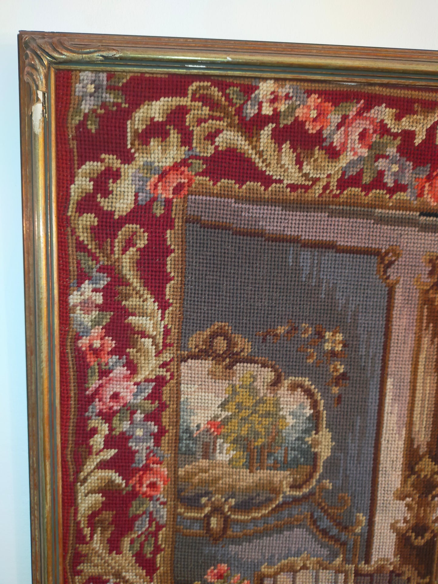Klassischer Gobelin Wandbehang Höfische Szene im Prachtrahmen