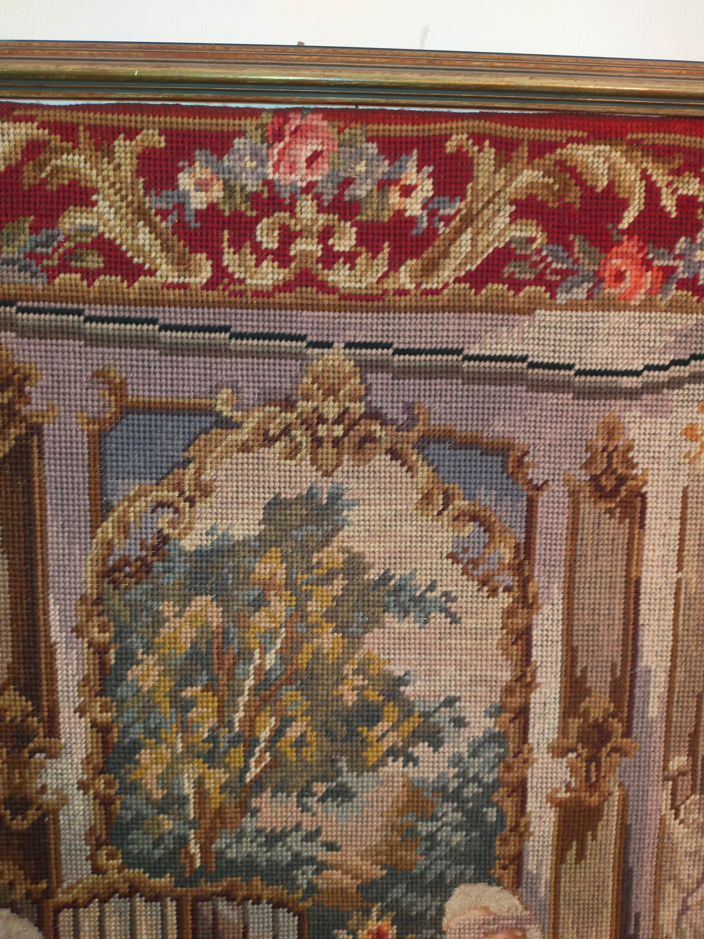 Klassischer Gobelin Wandbehang Höfische Szene im Prachtrahmen