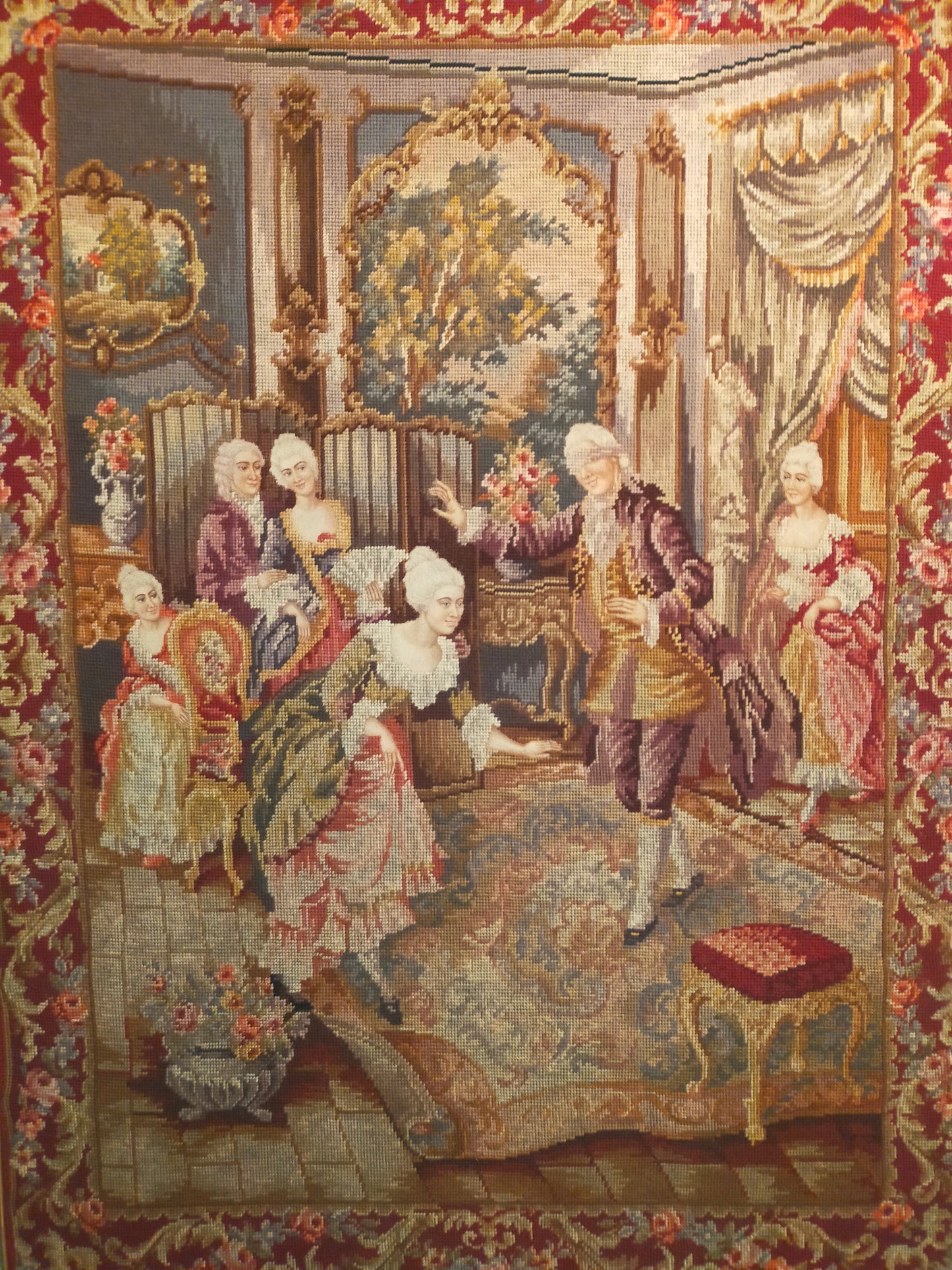 Klassischer Gobelin Wandbehang Höfische Szene im Prachtrahmen