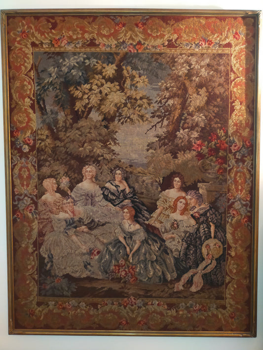 Großer Wandgobelin Elegante Damengesellschaft