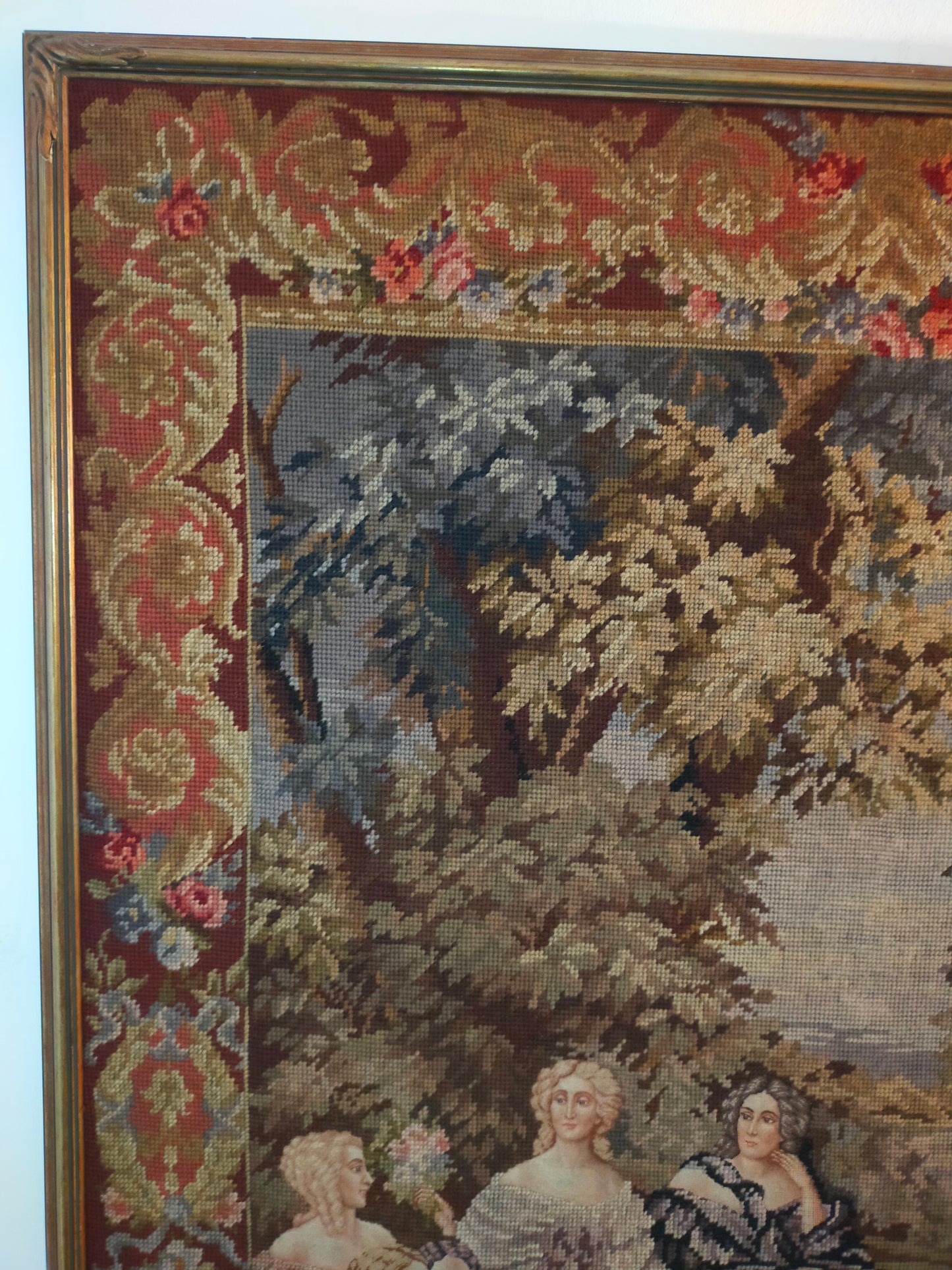 Großer Wandgobelin Elegante Damengesellschaft