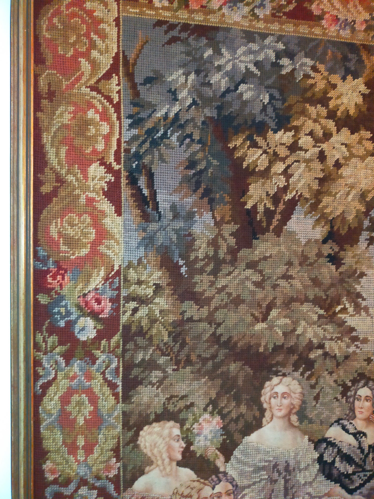 Großer Wandgobelin Elegante Damengesellschaft