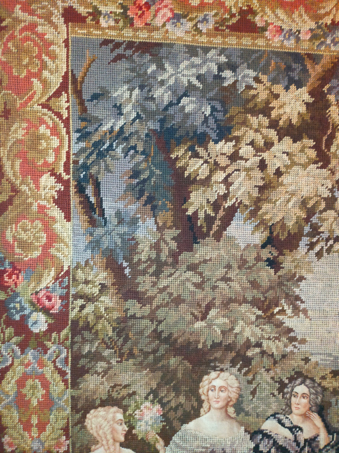 Großer Wandgobelin Elegante Damengesellschaft