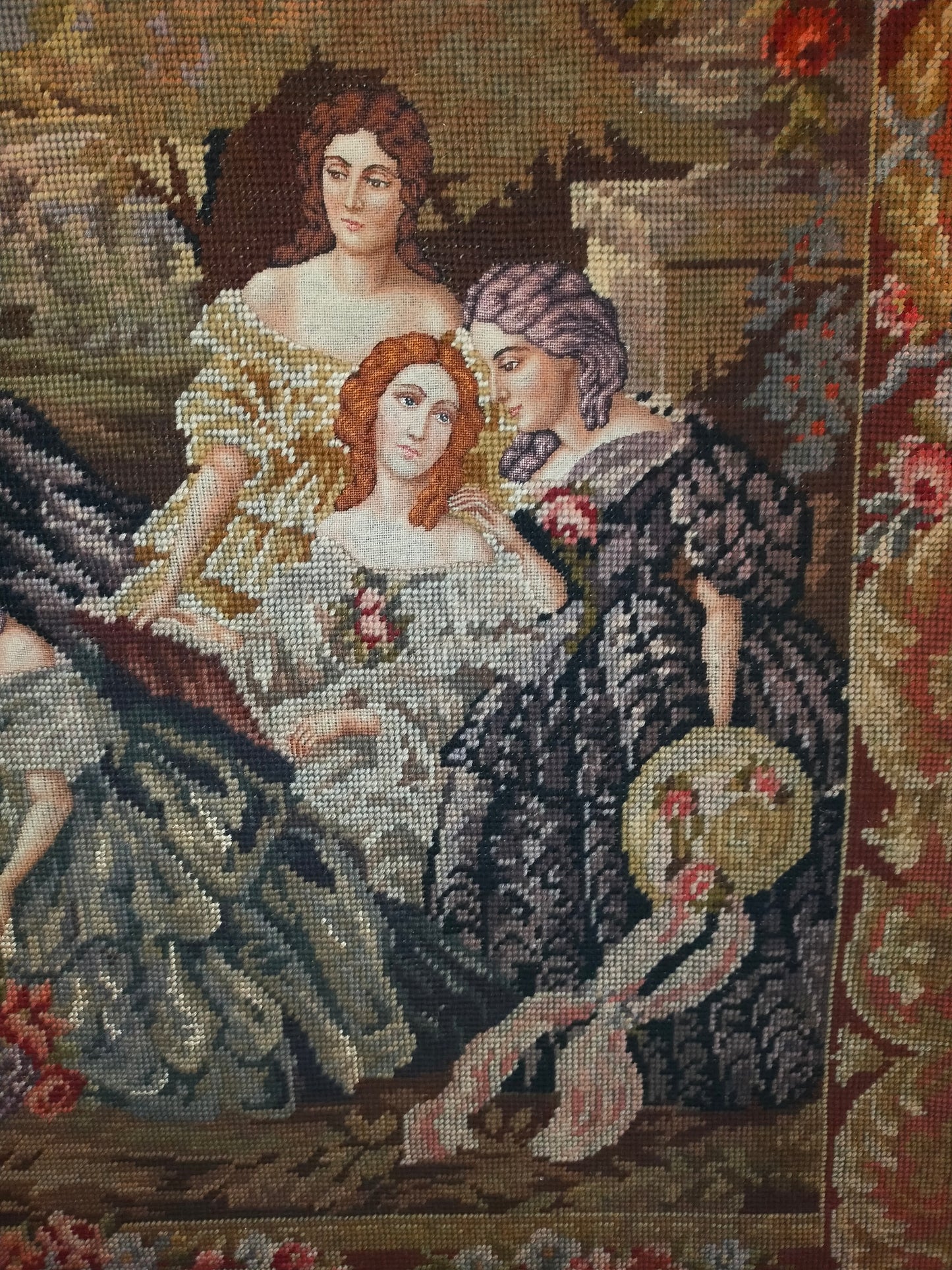 Großer Wandgobelin Elegante Damengesellschaft