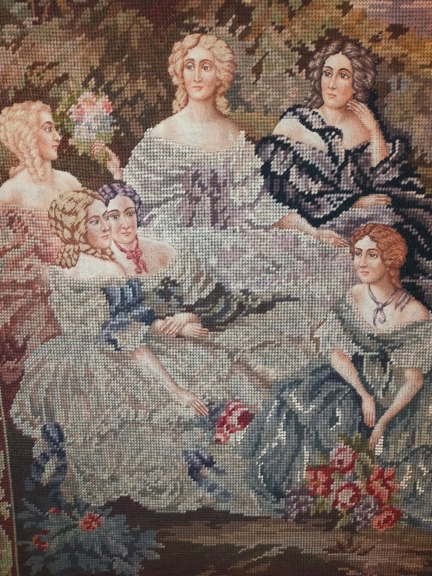 Großer Wandgobelin Elegante Damengesellschaft