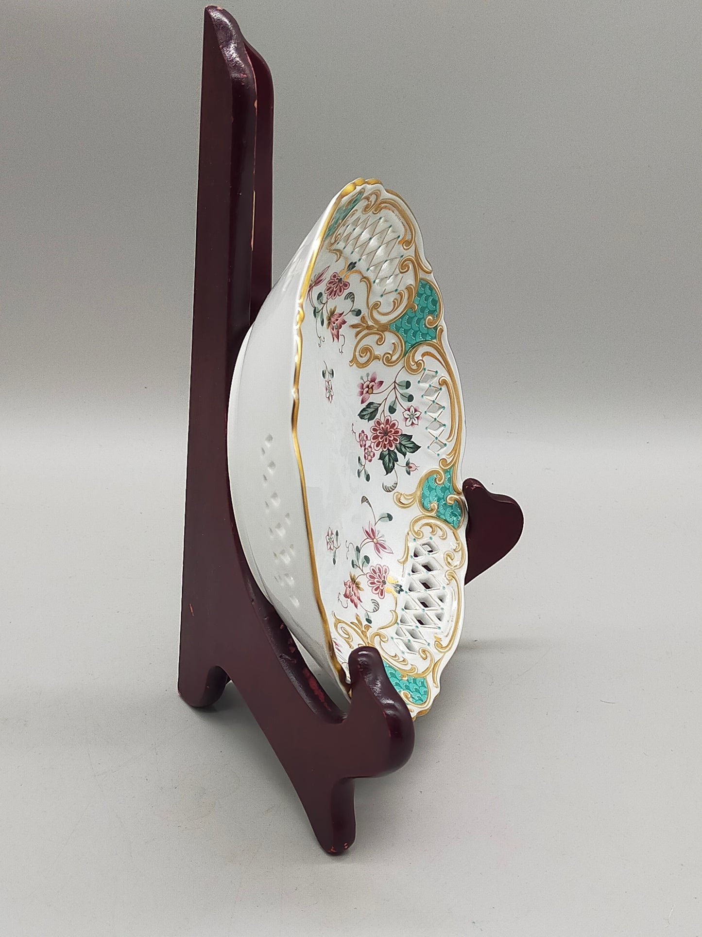 Edle Keito Porzellan Schale Durchbrochener Rand & Florales Japan
