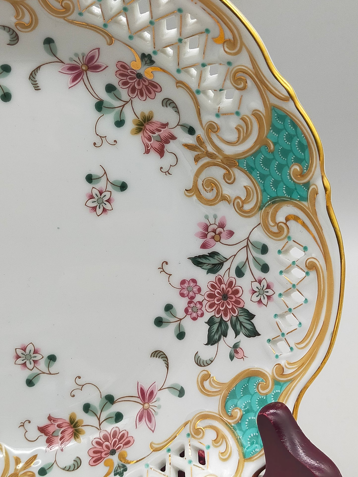 Edle Keito Porzellan Schale Durchbrochener Rand & Florales Japan