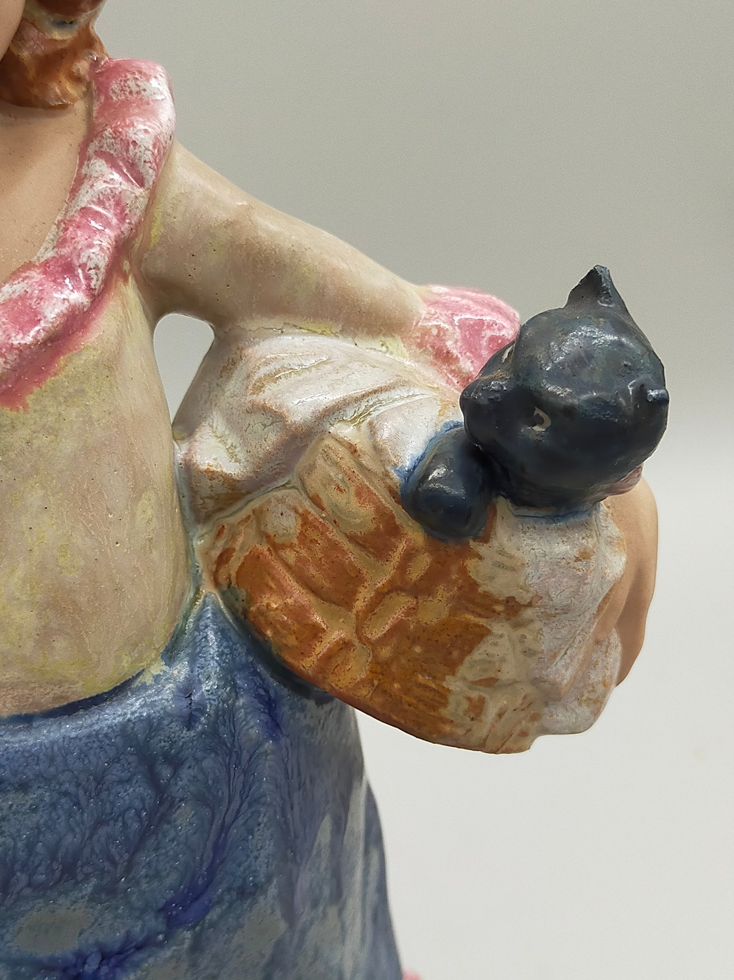 Keramik Figur Mädchen mit Katze Handbemalte Vintage Dekoration