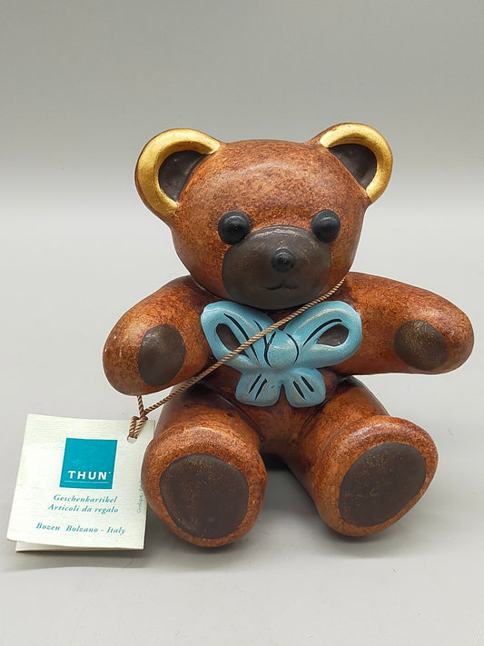 Original THUN Keramik Teddy Bär mit blauer Schleife