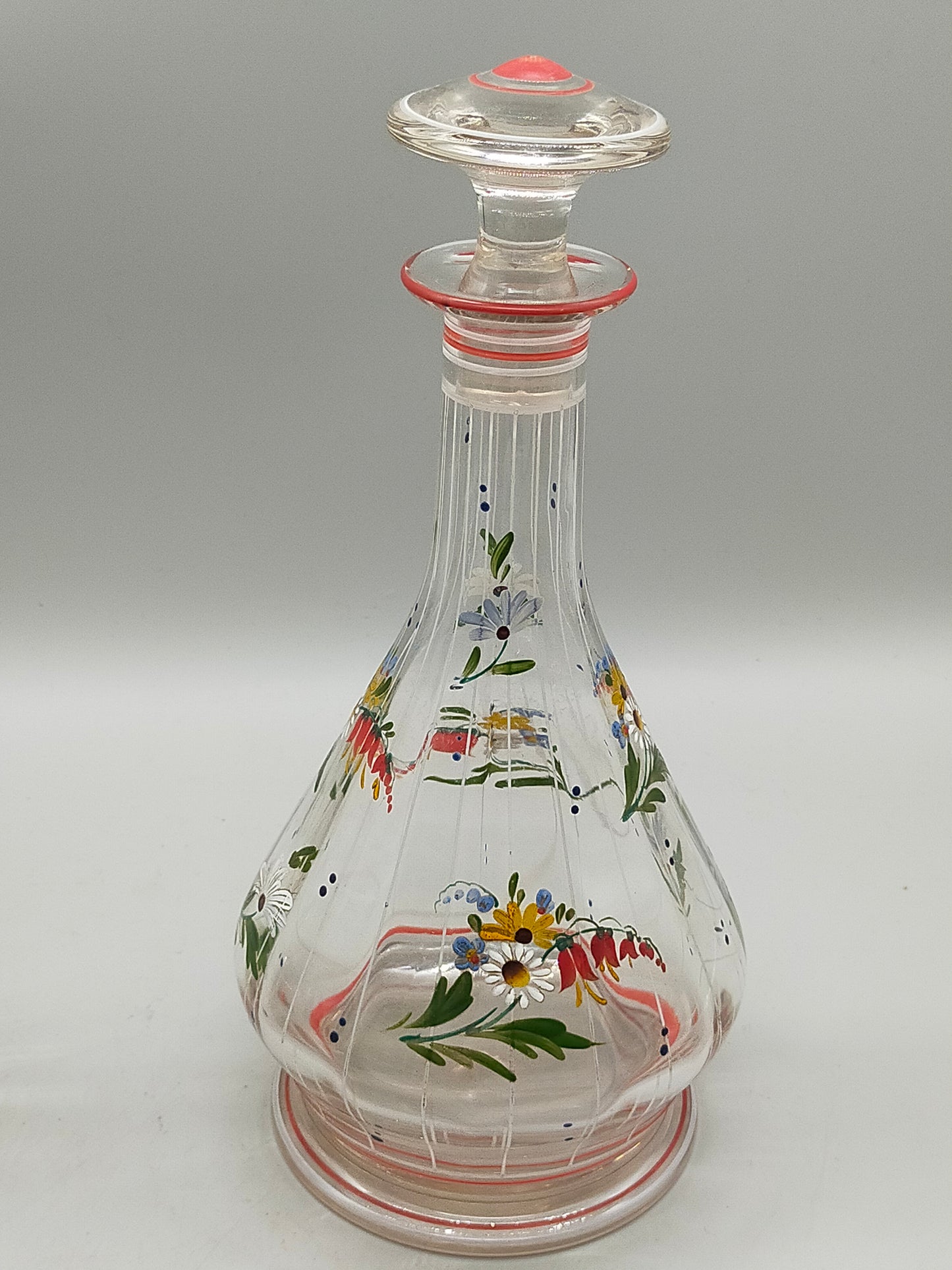 Handbemalte Vintage Glas Karaffe & Glas Florales Design