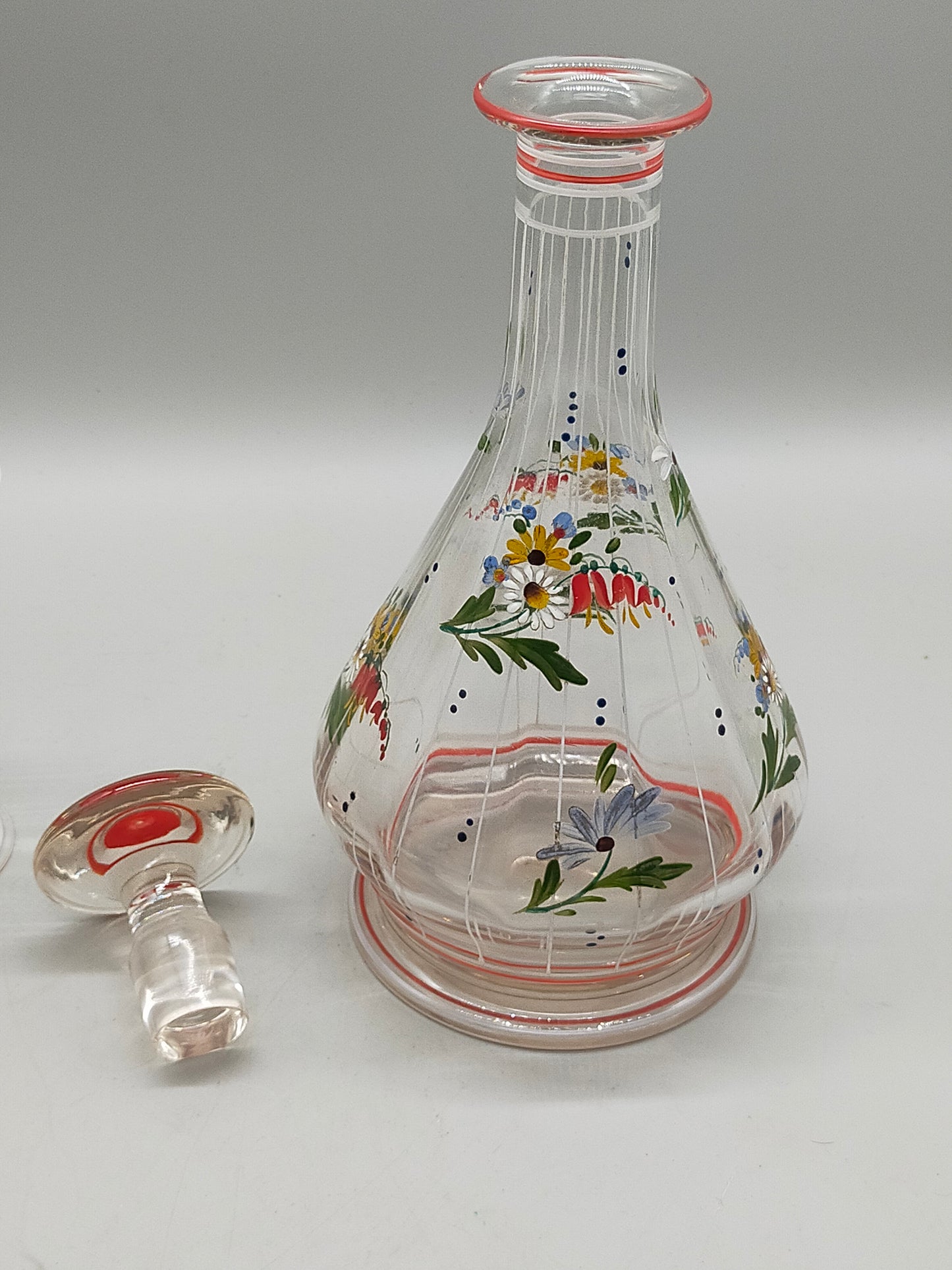 Handbemalte Vintage Glas Karaffe & Glas Florales Design