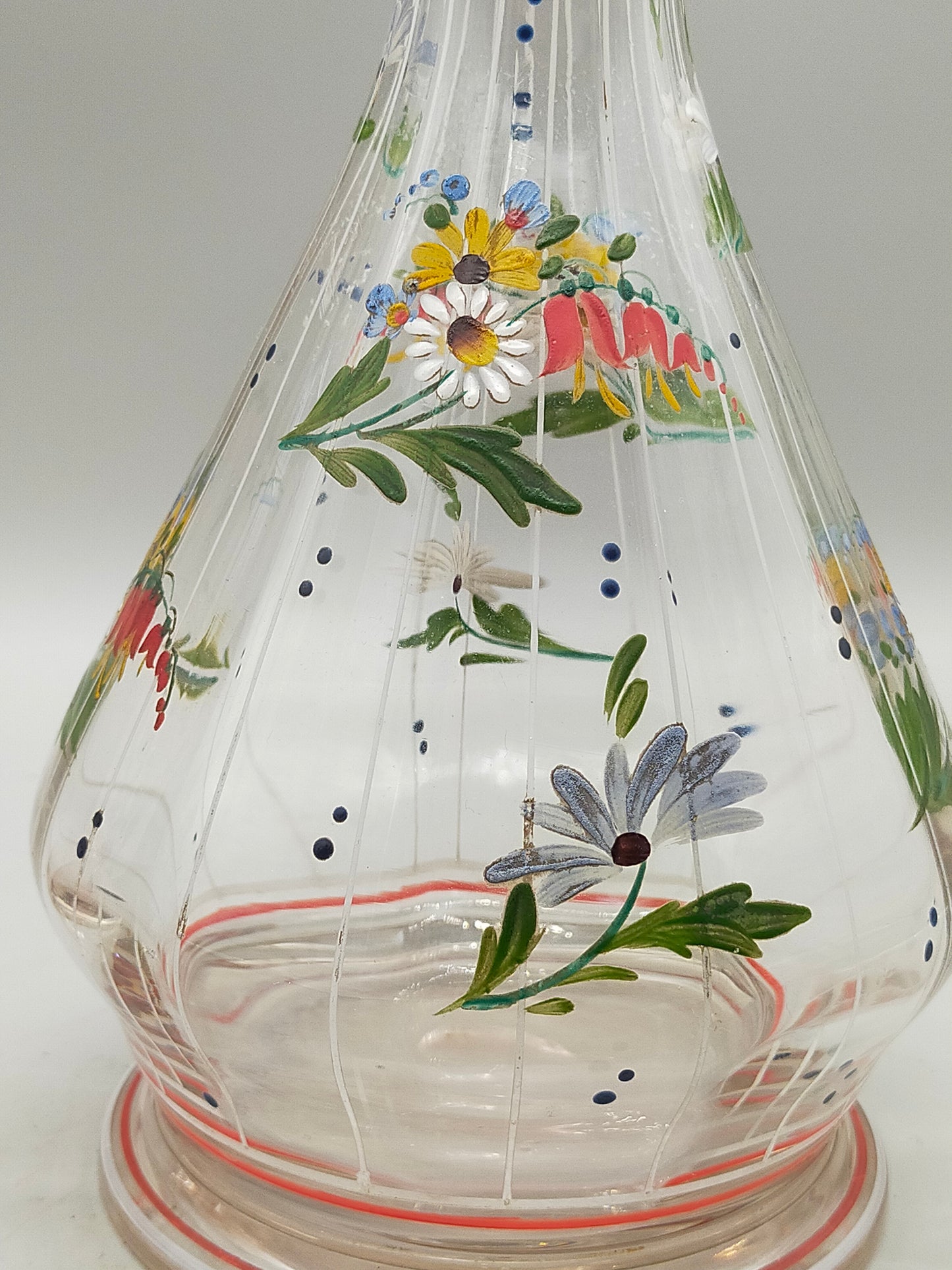 Handbemalte Vintage Glas Karaffe & Glas Florales Design