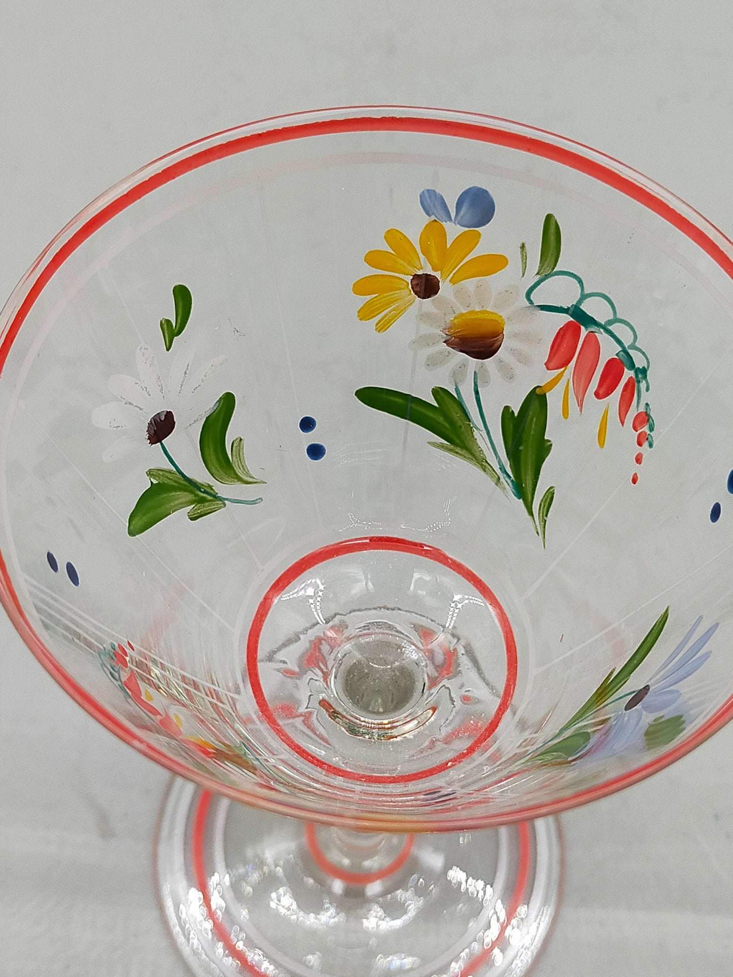 Handbemalte Vintage Glas Karaffe & Glas Florales Design