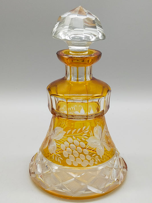 Prunkvolle Bernstein Glaskaraffe Vintage Kristall Likörflasche