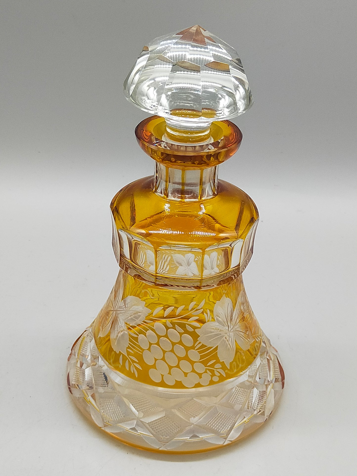 Prunkvolle Bernstein Glaskaraffe Vintage Kristall Likörflasche
