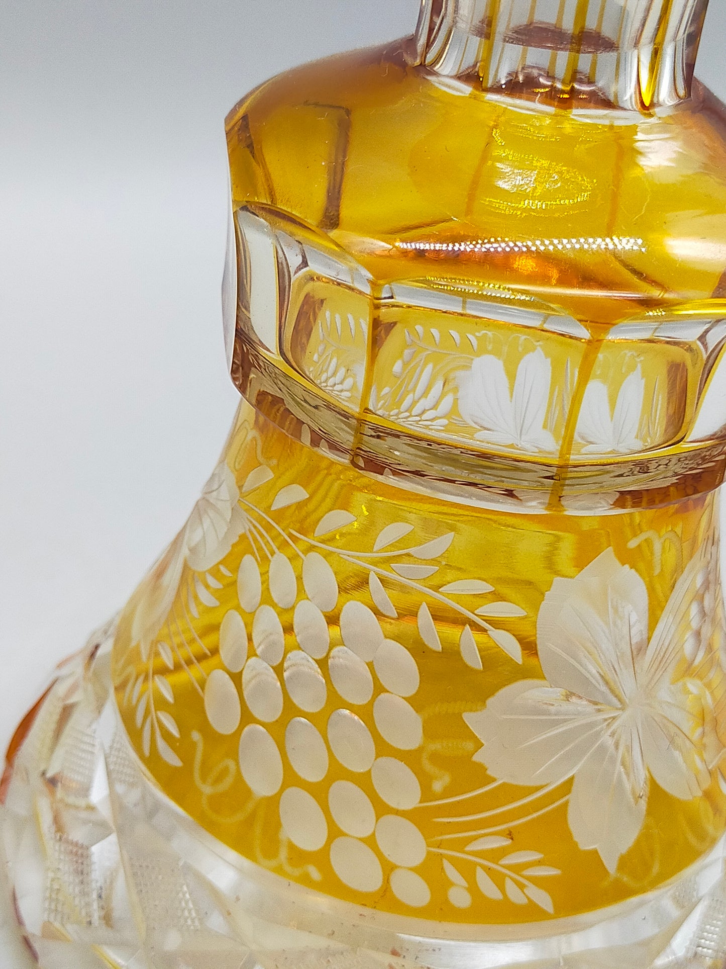 Prunkvolle Bernstein Glaskaraffe Vintage Kristall Likörflasche