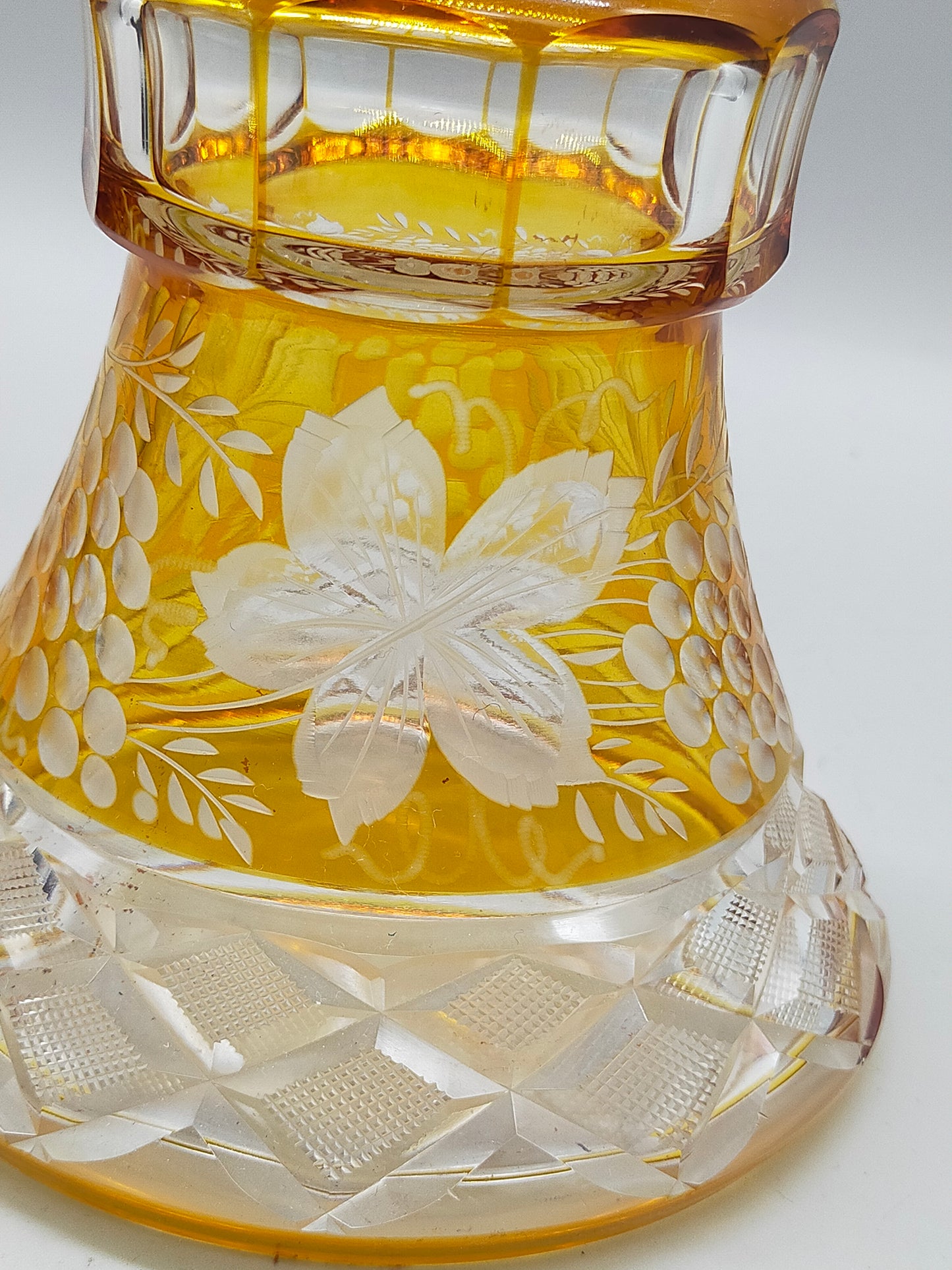 Prunkvolle Bernstein Glaskaraffe Vintage Kristall Likörflasche