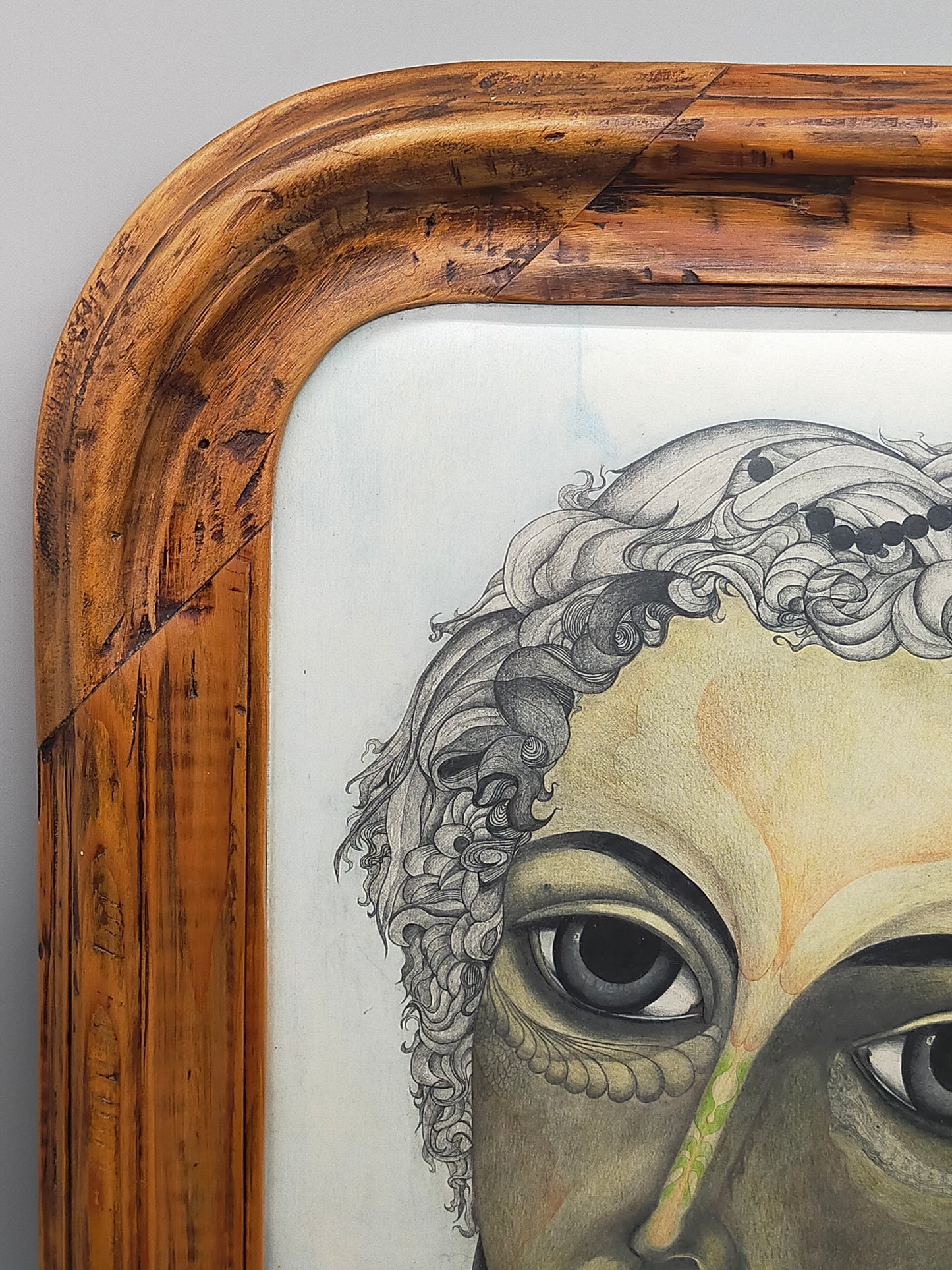 A. Abraham Rosy Surrealistisches Damen Porträt Buntstiftzeichnung