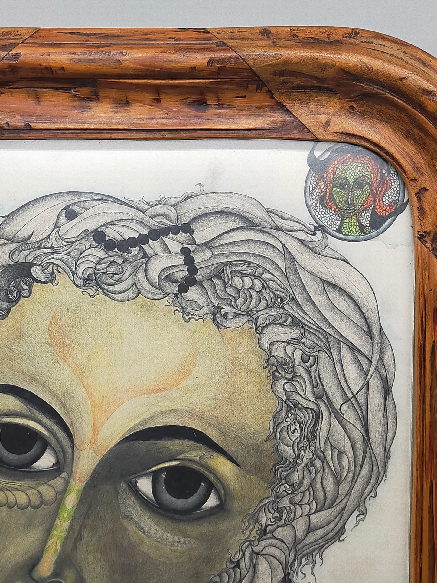 A. Abraham Rosy Surrealistisches Damen Porträt Buntstiftzeichnung